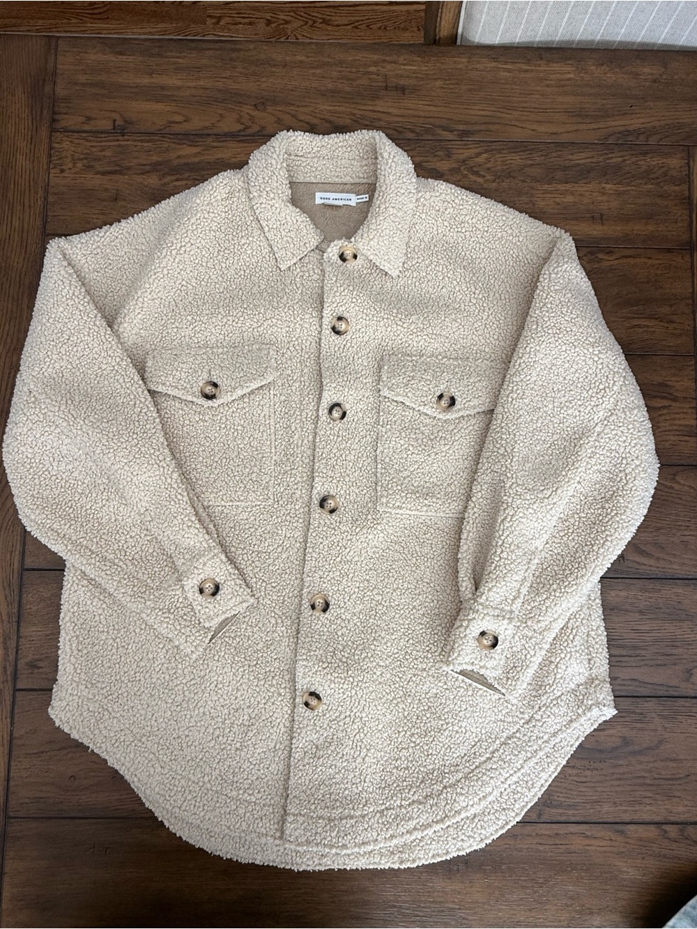 Good American Cream Sherpa Shacket